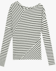 Fashionable off - shoulder Lyocell Tencel wool blended draped patchwork striped T-shirt"Picasso Lines" - variant_title