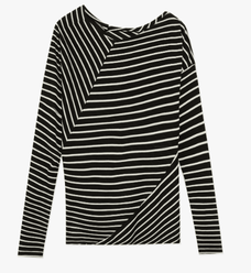 Fashionable off - shoulder Lyocell Tencel wool blended draped patchwork striped T-shirt"Picasso Lines" - variant_title