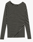 Fashionable off - shoulder Lyocell Tencel wool blended draped patchwork striped T-shirt"Picasso Lines" - variant_title