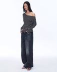 Fashionable off - shoulder Lyocell Tencel wool blended draped patchwork striped T-shirt"Picasso Lines" - variant_title
