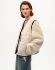 "FF×JW Muse Project" embroidered round neck short merino wool sheepskin fur coat - variant_title