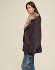 Firelady Fur women's Coffee detachable two-tone fur collar parka side view on model