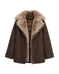 Firelady Fur women's Coffee detachable two-tone fur collar parka front cutout