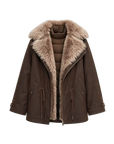 Firelady Fur women's Coffee detachable two-tone fur collar parka front cutout