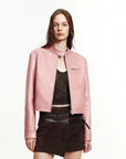Firelady Fur Cropped Stand Collar Leather Moto Jacket For Women Biker Outerwear "Punk Party"Firelady Fur