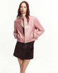 Firelady Fur Cropped Stand Collar Leather Moto Jacket For Women Biker Outerwear "Punk Party"Firelady Fur