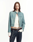 Firelady Fur Cropped Stand Collar Leather Moto Jacket For Women Biker Outerwear "Punk Party"Firelady Fur