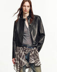 Firelady Fur Cropped Stand Collar Leather Moto Jacket For Women Biker Outerwear "Punk Party"Firelady Fur