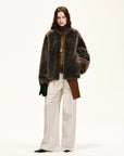 Dark brown Merino shearling jacket with relaxed short silhouette
