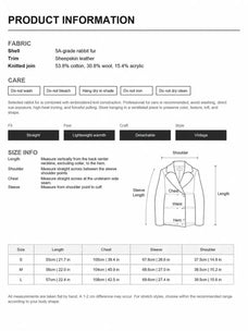 Firelady Fur Fawn Reverie rabbit fur jacket size chart and fabric care