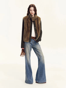 Firelady Fur Fawn Reverie Tawny Brown rabbit fur jacket styled with denim