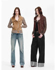 Firelady Fur Italian Sheepskin Leather Jacket Women - Merino Wool Knit Short Coat - Nishino Twilight - variant_title