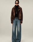 Firelady Fur Lambskin Leather Jacket – Vintage Vegetable - Tanned Funnel Neck "New York Twilight"Firelady Fur