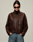 Firelady Fur Lambskin Leather Jacket – Vintage Vegetable - Tanned Funnel Neck "New York Twilight"Firelady Fur
