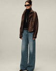 Firelady Fur Lambskin Leather Jacket – Vintage Vegetable - Tanned Funnel Neck "New York Twilight"Firelady Fur