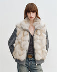 Light Gray Gold Saga fox fur jacket with removable wool-knit sleeves