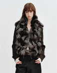 Misty Ravine Brown Saga fox fur jacket with removable wool-knit sleeves