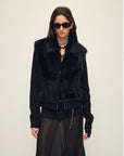 Firelady Fur Shearling Coat with Detachable Sleeves "Silky Cocoa"