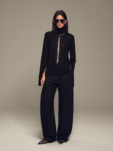 Firelady Fur Textured Fine Wool Four - Button Wide - Leg Trousers"Urban Film ” - variant_title