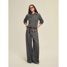 Firelady Fur Textured Fine Wool Four - Button Wide - Leg Trousers"Urban Film ” - variant_title
