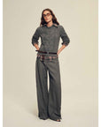 Firelady Fur Textured Fine Wool Four - Button Wide - Leg Trousers"Urban Film ” - variant_title