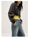 Firelady Fur Vintage Washed Leather Bomber Jacket | Versatile Stand - Collar Design "Witch Game"Firelady Fur