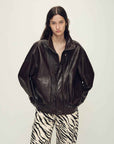 Firelady Fur Vintage Waxed Sheepskin Oversized Stand Collar Leather Jacket "Flight Notes" - variant_title