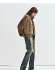 Side view of Firelady Fur William Cream Frost Mist Gray Amber rabbit fur knit jacket
