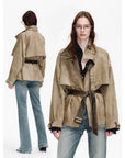 Firelady Fur Women's Belted Trench Coat - Drop Shoulder Short Jacket “Retro Traveler Style” - variant_title