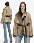 Firelady Fur Women's Belted Trench Coat - Drop Shoulder Short Jacket “Retro Traveler Style” - variant_title