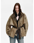 Firelady Fur Women's Belted Trench Coat - Drop Shoulder Short Jacket “Retro Traveler Style” - variant_title