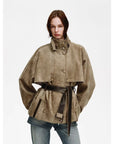 Firelady Fur Women's Belted Trench Coat - Drop Shoulder Short Jacket “Retro Traveler Style” - variant_title