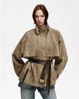 Firelady Fur Women's Belted Trench Coat - Drop Shoulder Short Jacket “Retro Traveler Style” - variant_title