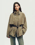Firelady Fur Women's Belted Trench Coat - Drop Shoulder Short Jacket “Retro Traveler Style” - variant_title