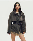 Firelady Fur Women's Belted Trench Coat - Drop Shoulder Short Jacket “Retro Traveler Style” - variant_title