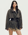 Firelady Fur Women's Belted Trench Coat - Drop Shoulder Short Jacket “Retro Traveler Style” - variant_title