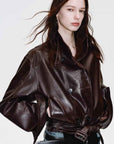 Firelady Fur Women's Double - Breasted Waxed Sheepskin Leather Jacket - Biker Style Short Coat with Belt "Heartbeat Radio" - variant_title