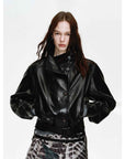 Firelady Fur Women's Double - Breasted Waxed Sheepskin Leather Jacket - Biker Style Short Coat with Belt "Heartbeat Radio" - variant_title