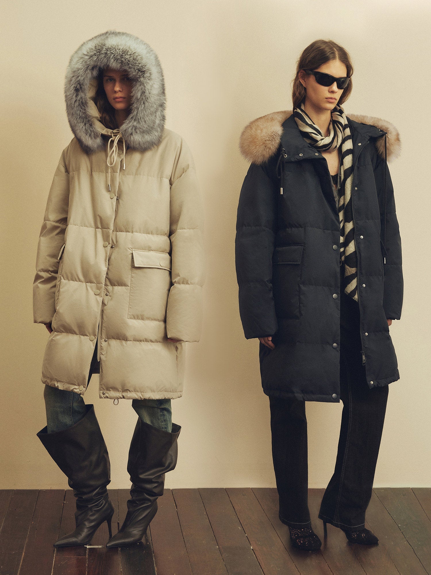 Firelady Fur Women's Down Parka with Detachable Fox Fur Collar