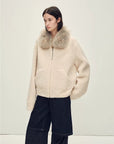 Firelady Fur Women's Merino Shearling Coat | Layered Patch - Dyed Raccoon Fur Collar“Hokkaido Melody” - variant_title