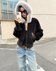 Firelady Fur Women's Merino Shearling Coat | Layered Patch - Dyed Raccoon Fur Collar“Hokkaido Melody” - variant_title