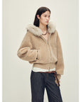 Firelady Fur Women's Merino Shearling Coat | Layered Patch - Dyed Raccoon Fur Collar“Hokkaido Melody” - variant_title