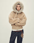 Firelady Fur Women's Merino Shearling Coat | Layered Patch - Dyed Raccoon Fur Collar“Hokkaido Melody” - variant_title