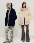 Firelady Fur Women's Merino Shearling Coat | Layered Patch - Dyed Raccoon Fur Collar“Hokkaido Melody” - variant_title
