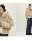 Firelady Fur Women's Merino Shearling Coat | Layered Patch - Dyed Raccoon Fur Collar“Hokkaido Melody” - variant_title