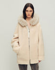 Firelady Fur Women's Merino Shearling Coat | Layered Patch - Dyed Raccoon Fur Collar“Hokkaido Melody” - variant_title