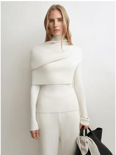 Firelady Fur Women's Merino Wool Turtleneck Sweater with Detachable Shawl – 2 - Piece Knit Set "Elegant Layers" - variant_title