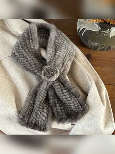 Firelady Fur women's silver gray mink flower scarf product view