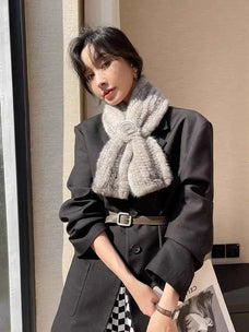 Firelady Fur women's silver gray mink flower scarf close-up
