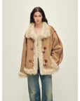 Firelady Fur Women's Shearling Coat | Merino Wool & Curly Toca Trim, Imported Two - Tone Plush Shawl Collar“Galaxy Gala” - variant_title